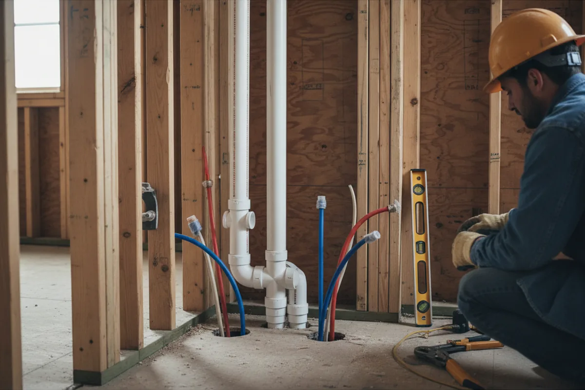 Drain and supply rough-in during Sump Pump Repair in Wells