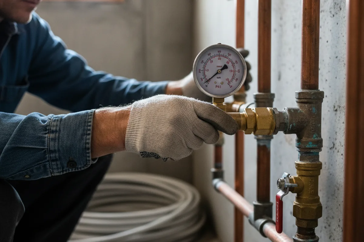 Pressure testing a repaired line during Water Line Repair in Wells